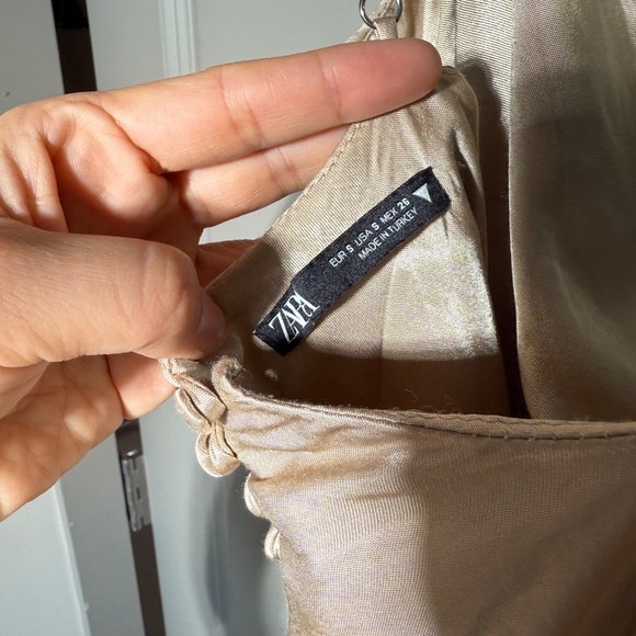 ZARA Satin Cowl Neck Camisole | Champagne Gold | Size S | Button Back - Picture 3 of 3